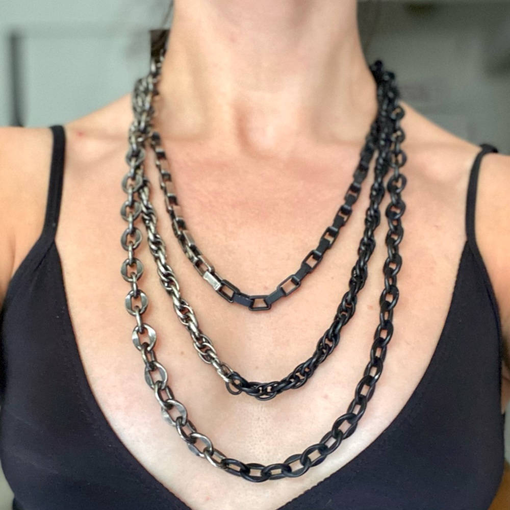 Vintage Silver and Black 3 Chain Necklace/Belt